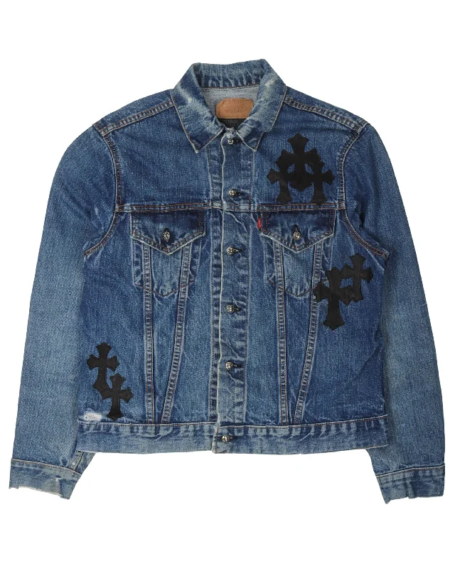 Levi's Leather Cross Patch Denim Jacket Rayon Fabric Velvet Fabric Corduroy Fabric