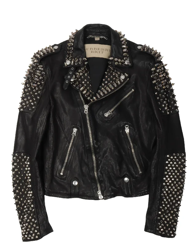 Brit Spiked Studded Leather Jacket Nylon Fabric Polyester Fabric Spandex Fabric