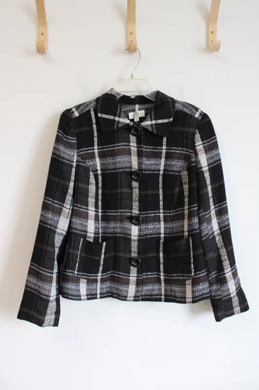 Studio Works Black Brown & White Plaid Jacket | 12 Quilted Jacket Puffer Jacket Insulated Jacket