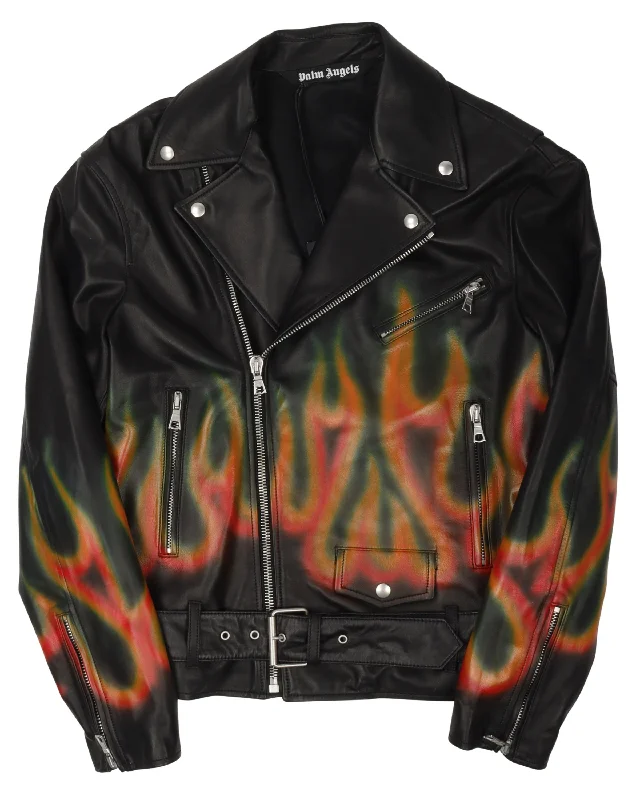 Leather Flames Jacket Print Jacket Jacquard Jacket Patchwork Jacket