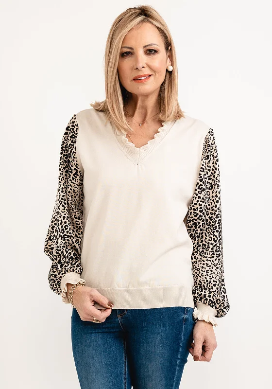 Seventy1 One Size Leopard Print Sleeve Knit Jumper, Beige Jersey Fabric Tulle Fabric Batik Fabric Seventy1 One Size Leopard Print Sleeve Knit Jumper, Beige Jersey Fabric Tulle Fabric Batik Fabric