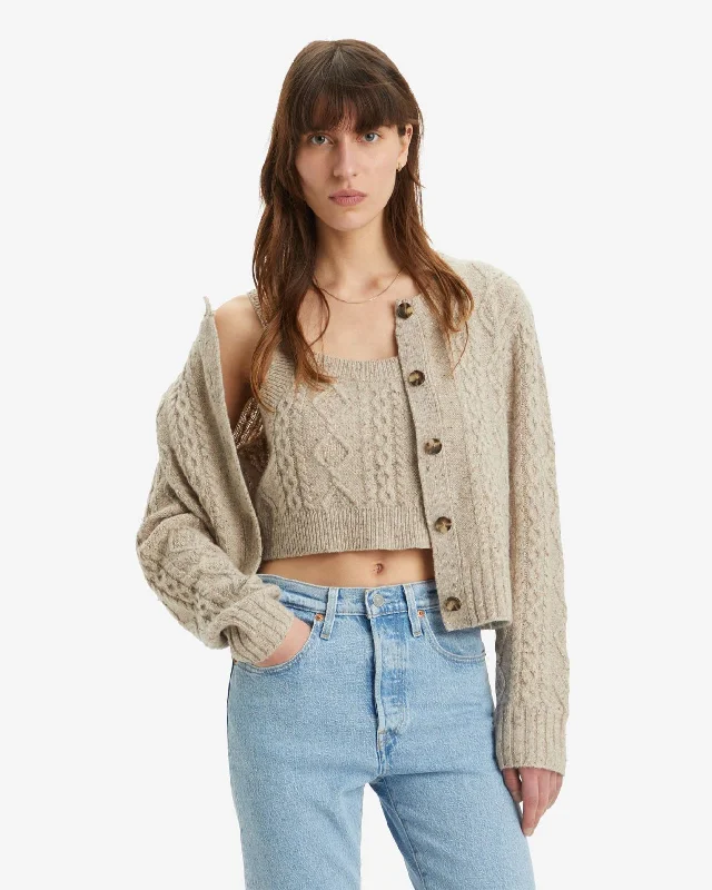 Levi's® Womens Primrose Cable Knit Cardigan - Oatmeal Heather Marled Spandex Rayon Corduroy Levi's® Womens Primrose Cable Knit Cardigan - Oatmeal Heather Marled Spandex Rayon Corduroy