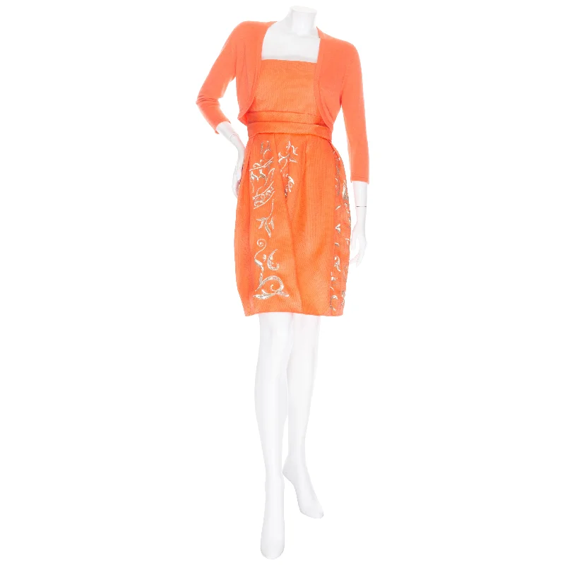 2014 Orange Silk Gold Sequin Dress and Cashmere Bolero Cardigan Set Fleece Cardigan Nylon Polyester 2014 Orange Silk Gold Sequin Dress and Cashmere Bolero Cardigan Set Fleece Cardigan Nylon Polyester