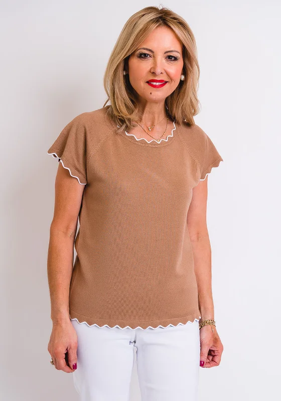 Leon Collection Scallop Trim Short Sleeve Jumper, Brown Chenille Blend Fleece Blend Nylon Blend Leon Collection Scallop Trim Short Sleeve Jumper, Brown Chenille Blend Fleece Blend Nylon Blend