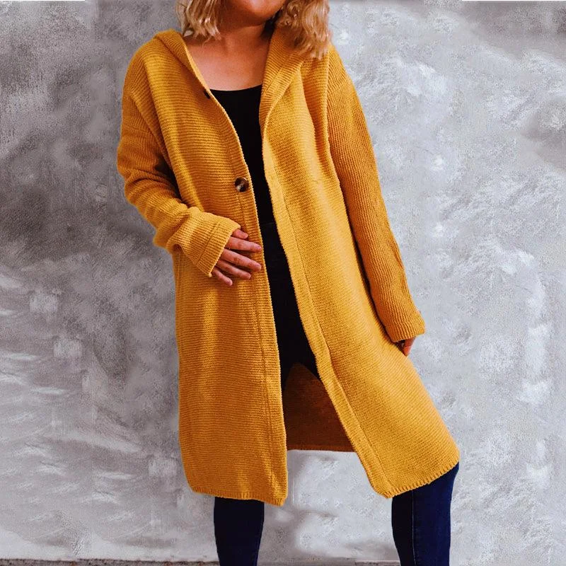Autumn and winter solid color long sleeve hooded knitted cardigan Ribbed Striped Patterned Autumn and winter solid color long sleeve hooded knitted cardigan Ribbed Striped Patterned