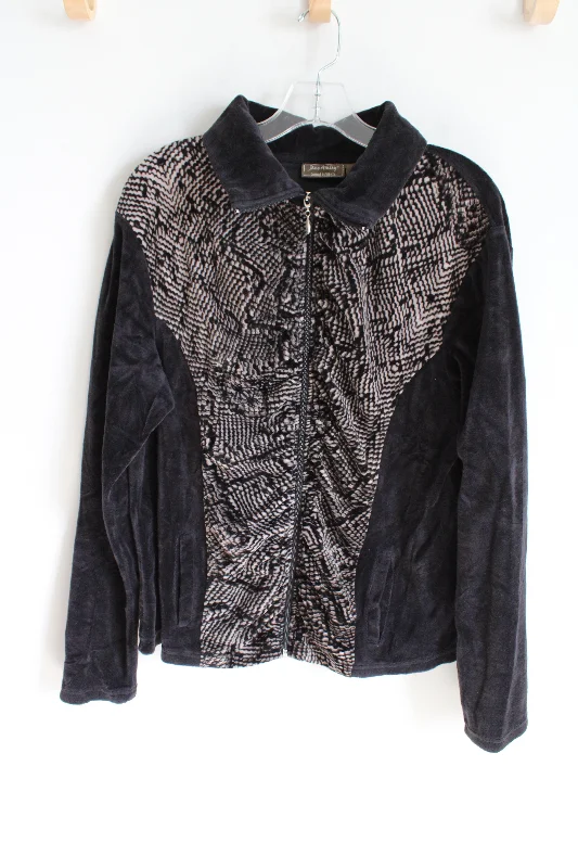 Jane Ashley Casual Lifestyle Velvour Patterned Black Brown Jacket | XL Welt Pockets Slit Pockets Flap Pockets Jane Ashley Casual Lifestyle Velvour Patterned Black Brown Jacket | XL Welt Pockets Slit Pockets Flap Pockets