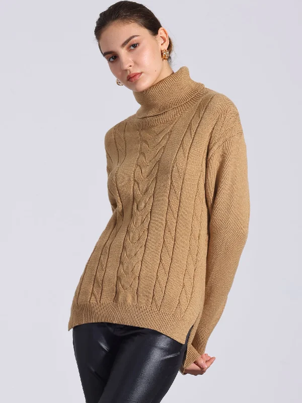 Cable Knit High Low Split Long Sleeve Turtle Neck Jumpers Sweaters Open Front Closed Front Wrap Front Cable Knit High Low Split Long Sleeve Turtle Neck Jumpers Sweaters Open Front Closed Front Wrap Front