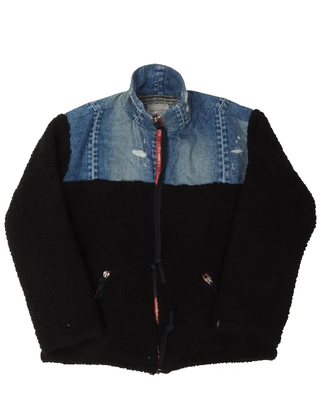 Denim Black Sherpa Hi-Tech Zip Jacket Bomber Jacket Anorak Windbreaker