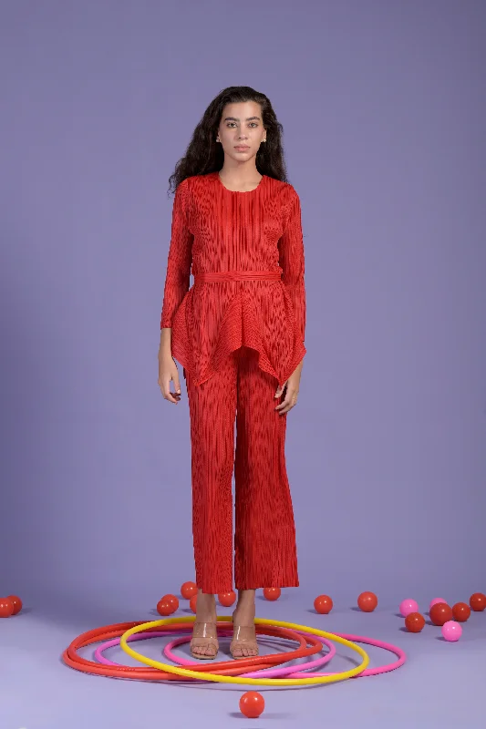 Paisley Peplum Top With Coordinated Straight Pants - Red Free Shipping Denim,