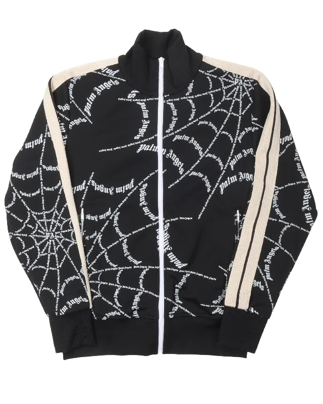 Spider Web Track Jacket Notch Collar Peter Pan Collar Cowl Neck