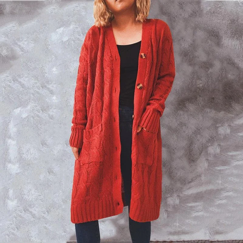 Autumn and winter single-breasted twist pocket knitted cardigan Embroidered Appliqued Beaded Autumn and winter single-breasted twist pocket knitted cardigan Embroidered Appliqued Beaded