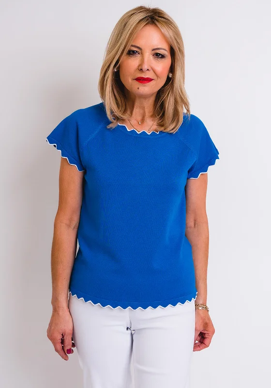 Leon Collection Scallop Trim Short Sleeve Jumper, Blue Terry Blend Velvet Blend Canvas Blend Leon Collection Scallop Trim Short Sleeve Jumper, Blue Terry Blend Velvet Blend Canvas Blend