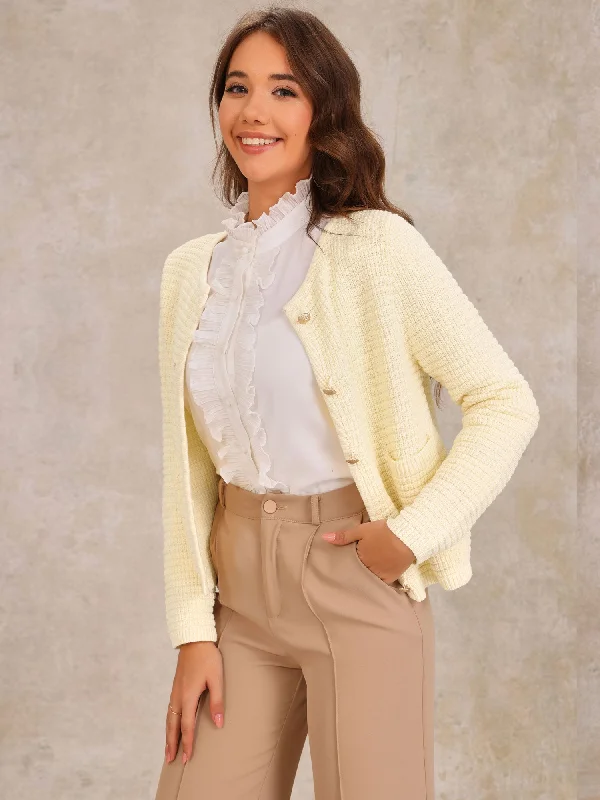 Button Down Long Sleeve Crew Neck Pockets Knit Cardigan Sweater Handmade Hand-knitted Hand-woven Button Down Long Sleeve Crew Neck Pockets Knit Cardigan Sweater Handmade Hand-knitted Hand-woven