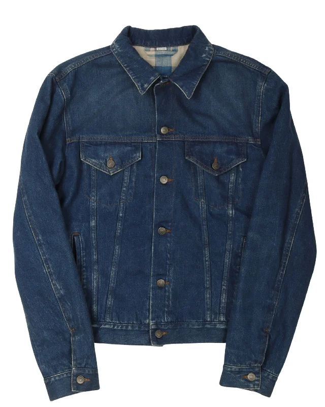 "Blind For Love" Embroidered Denim Jacket Wool Fabric Cashmere Fabric Tweed Fabric