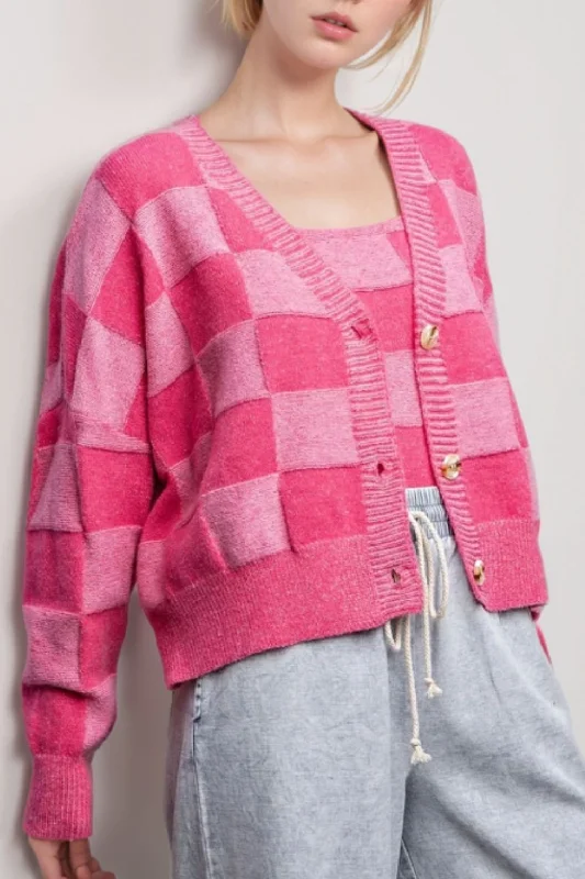 Hazel Blues® | Checkered V-Neck Long Sleeve Cardigan Boat Neck Shawl Collar Notched Collar Hazel Blues® | Checkered V-Neck Long Sleeve Cardigan Boat Neck Shawl Collar Notched Collar