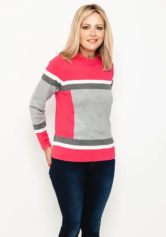 Micha Frill Neck Colour Block Sweater, Pink Multi Boxy Sweater Fitted Sweater A-Line Micha Frill Neck Colour Block Sweater, Pink Multi Boxy Sweater Fitted Sweater A-Line