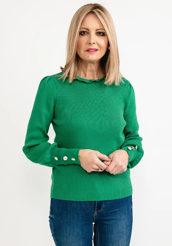 Seventy1 One Size Frill Neck Knit Jumper, Emerald Green Zippered Front Buttoned Front Snap Front Seventy1 One Size Frill Neck Knit Jumper, Emerald Green Zippered Front Buttoned Front Snap Front