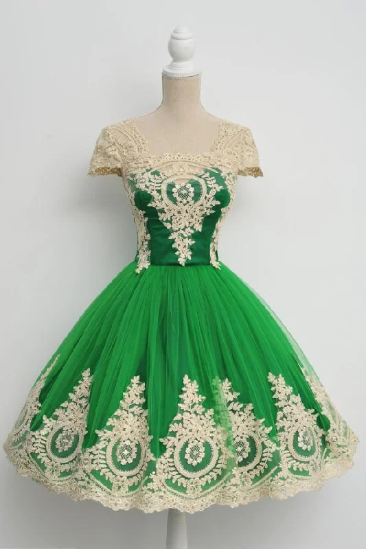 Cap Sleeves Lovely Green Unique Applique Short Homecoming/Prom Dresses DM346