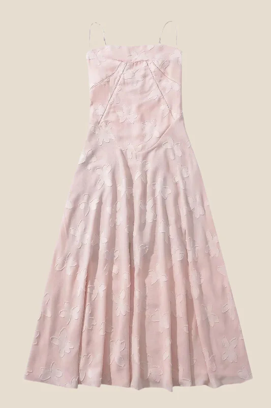 Spaghetti Straps Pink Lace A-line Long Dress
