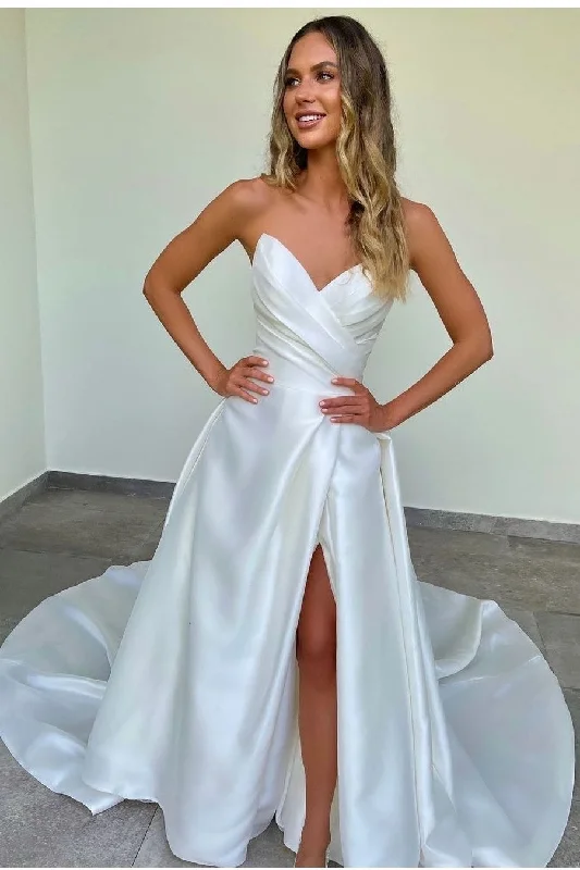 A-line Satin Bride Dress with Pleated Sweetheart Bodice