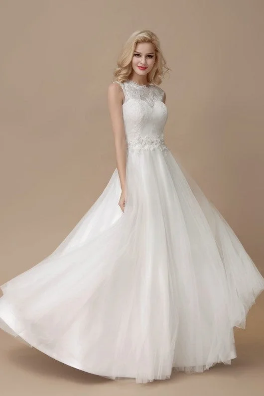 Affordable Lace A-line Bridal Dress Floor-length Tulle Skirt