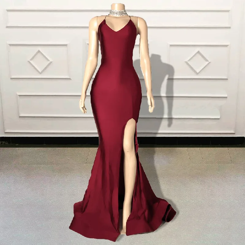Elegant Mermaid Long Prom Dresses for Graduation Party V Neck Backless High Slit Women Formal Evening Gowns Custom Made Elegant Mermaid Long Prom Dresses for Graduation Party V Neck Backless High Slit Women Formal Evening Gowns Custom Made