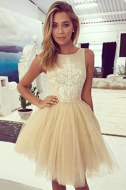 Tulle A Line Homecoming Dress With Lace,Short Prom Dress For Teens DM494