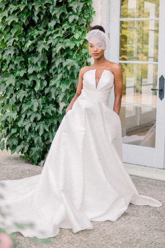 A-line Satin Bridal Dresses with Illusion-insert