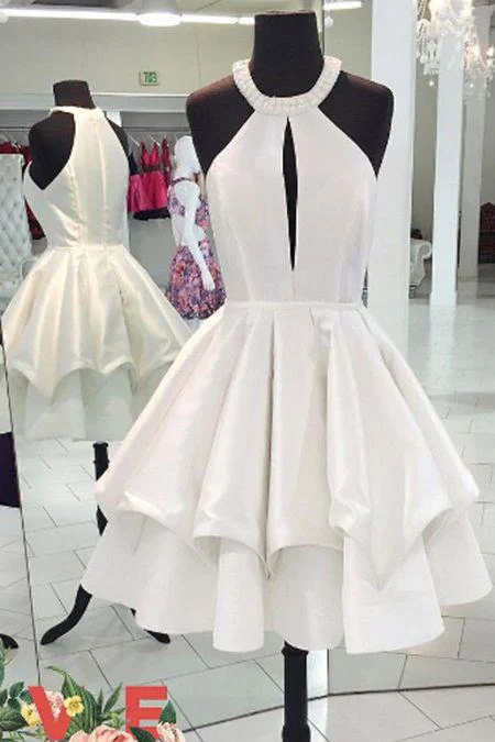 White Ball Gown A Line Short Homecoming Dress,Cute Cocktail Dresses,Sweet 16 Gowns DM348