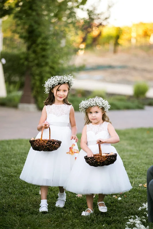 A-line Tea-length Lace and Tulle Flower Girl Dress Pattern