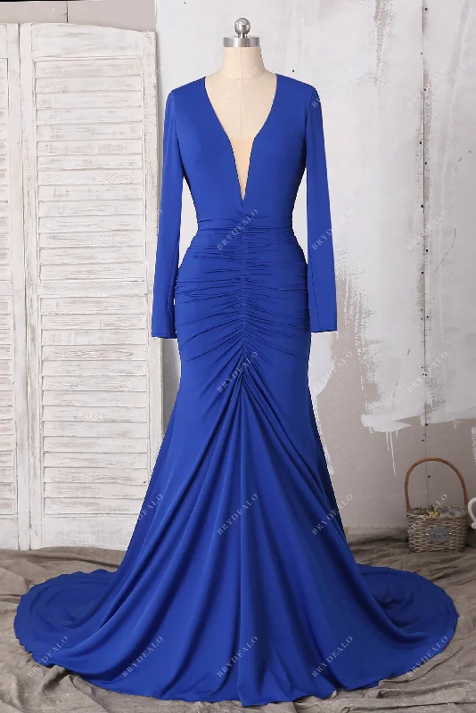 Royal Blue Draped Jersey Mermaid Dress