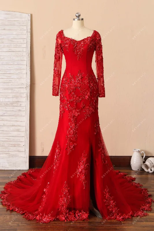 Red Queen Anne Neckline Mermaid Prom Dress
