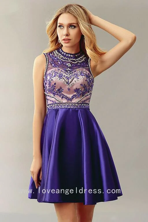 A-line Satin Rhinestones Short Homecoming Dresses Boutique