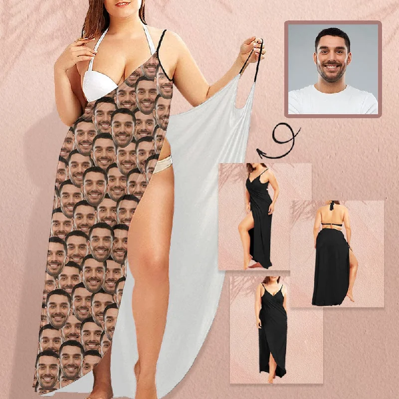 Custom Seamless Face Spaghetti Strap Backless Beach Dress Personalized Women's Cover up Beach Dress Custom Seamless Face Spaghetti Strap Backless Beach Dress Personalized Women's Cover up Beach Dress