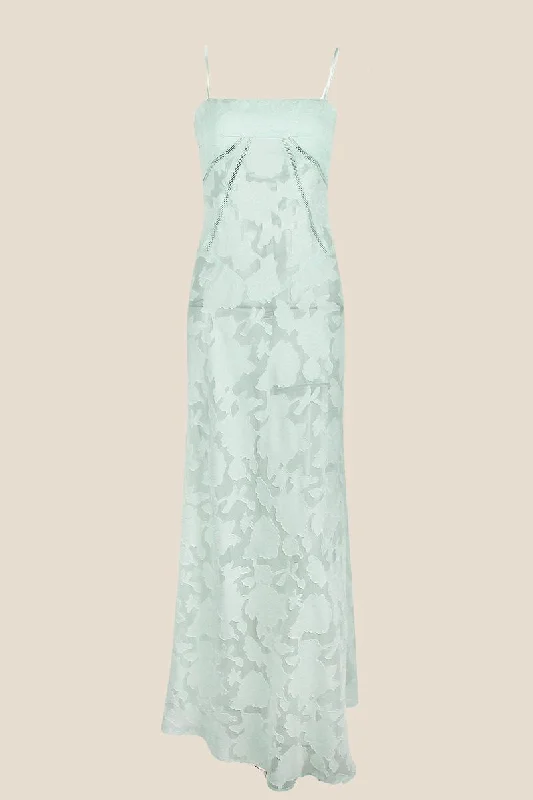 Spaghetti Straps Green Lace A-line Long Dress