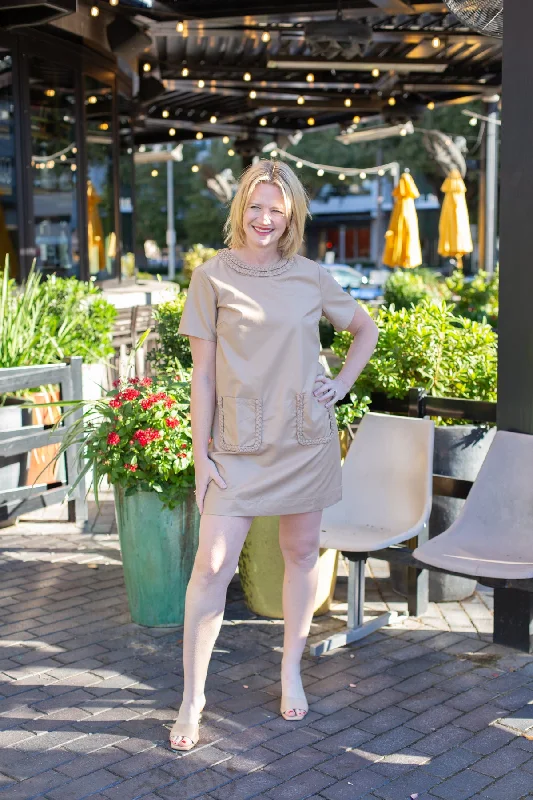 Faux Leather Braided Round Neck Dress