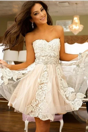 Cute Sweetheart Tulle A Line Short Homecoming Dress With Lace DM457