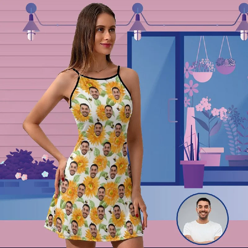 Custom Face Sunflower Women's Sling Dress