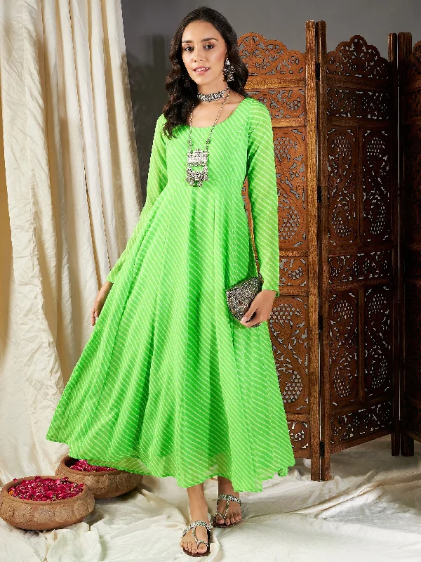 Lyush Women Green Lehariya Anarkali Dress