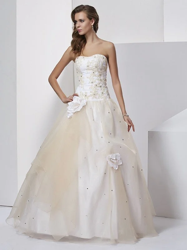 Ball Gown Sweetheart Sleeveless Hand-Made Flower Long Tulle Quinceanera Dresses TPP0009145 Ball Gown Sweetheart Sleeveless Hand-Made Flower Long Tulle Quinceanera Dresses TPP0009145