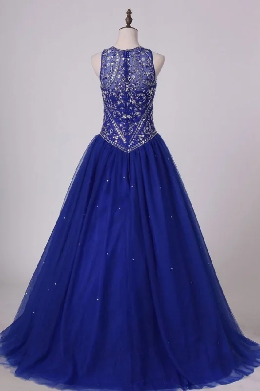 2024 Dark Royal Blue Scoop Quinceanera Dresses Ball Gown Tulle With Beading Court PQQPSN71 2024 Dark Royal Blue Scoop Quinceanera Dresses Ball Gown Tulle With Beading Court PQQPSN71