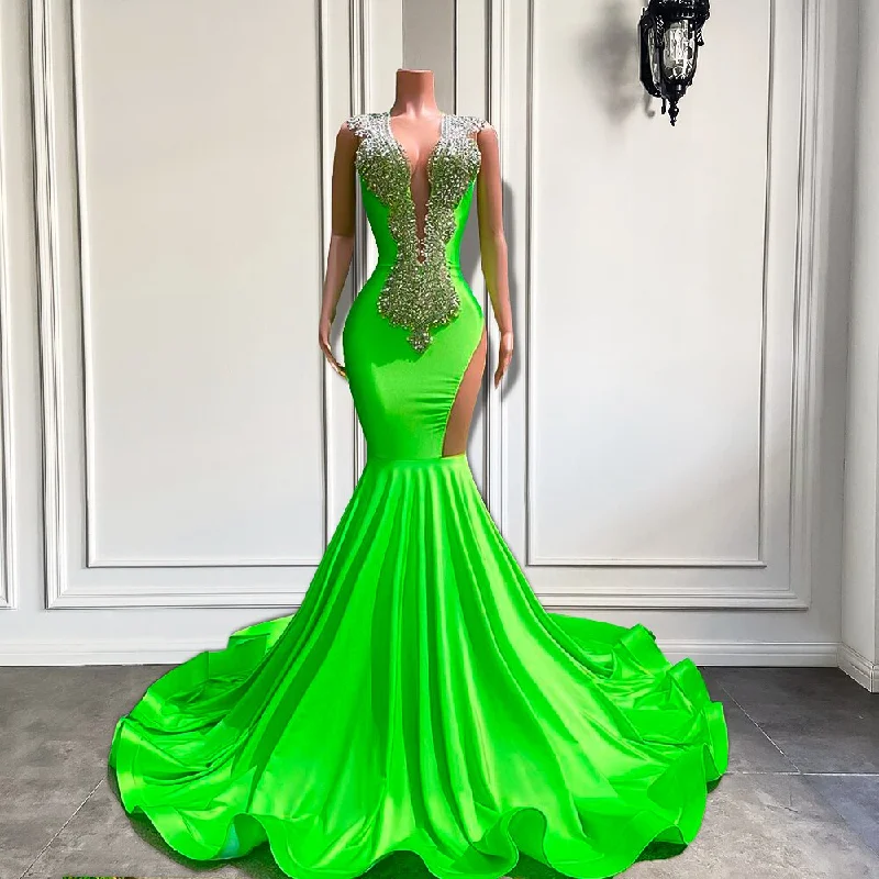 Long Mermaid Style Prom Dresses Sheer O-neck Fitted Sparkly Silver Diamond Black Girl Green Prom Gala Formal Gowns Long Mermaid Style Prom Dresses Sheer O-neck Fitted Sparkly Silver Diamond Black Girl Green Prom Gala Formal Gowns