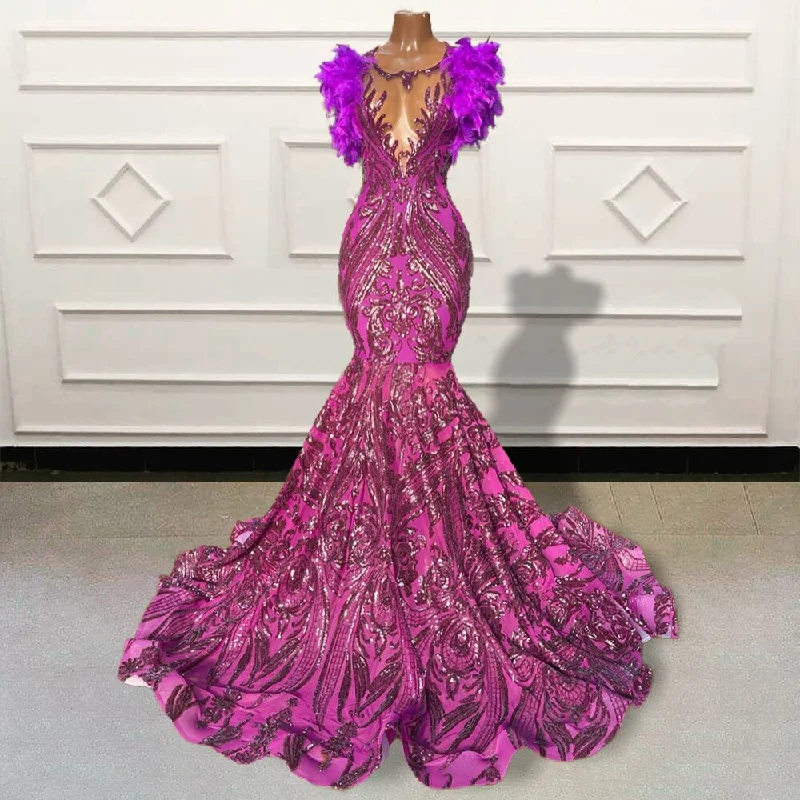 Luxury Black Girls Mermaid Long Prom Dresses Sparkly Sequin Feather Backless Women Formal Evening Gown for Graduation Party Luxury Black Girls Mermaid Long Prom Dresses Sparkly Sequin Feather Backless Women Formal Evening Gown for Graduation Party