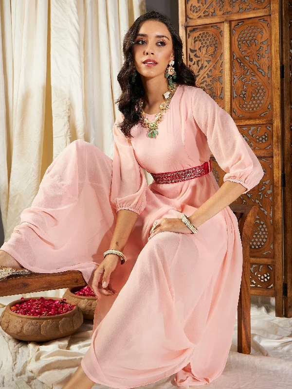 Lyush Women Pink Embroidered Belt Dhoti Dress