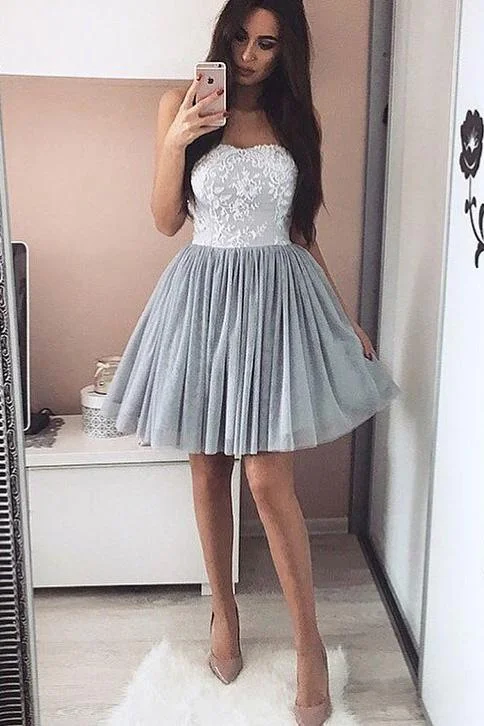 Sweetheart Grey Lace Homecoming Dresses,Short Party Cocktail Dresses,Sweet 16 Dresses DM476 Sweetheart Grey Lace Homecoming Dresses,Short Party Cocktail Dresses,Sweet 16 Dresses DM476