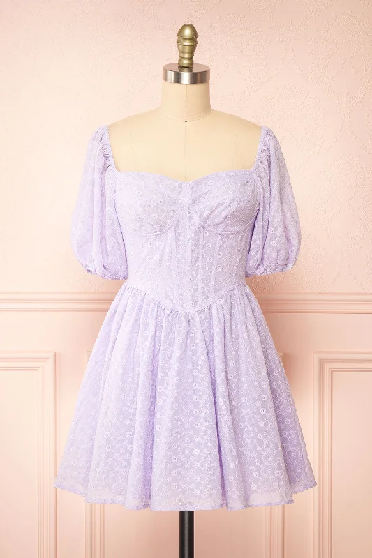 Irja | Short Lavender Dress w/ Floral Embroidery