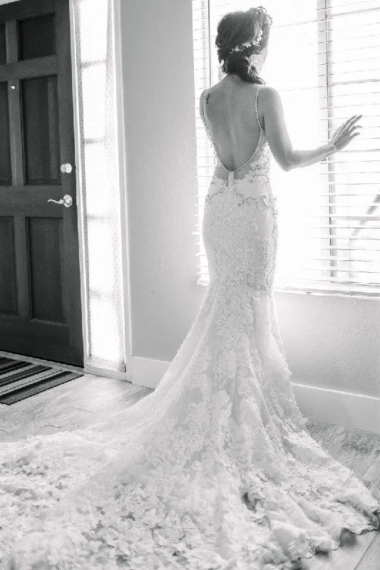 Beaded Lace Mermaid Dress for Wedding Spaghetti Straps vestido de noiva sereia