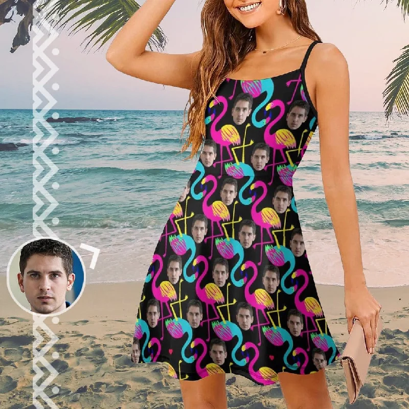 Custom Face Colorful Flamingo Women's Sling Dress