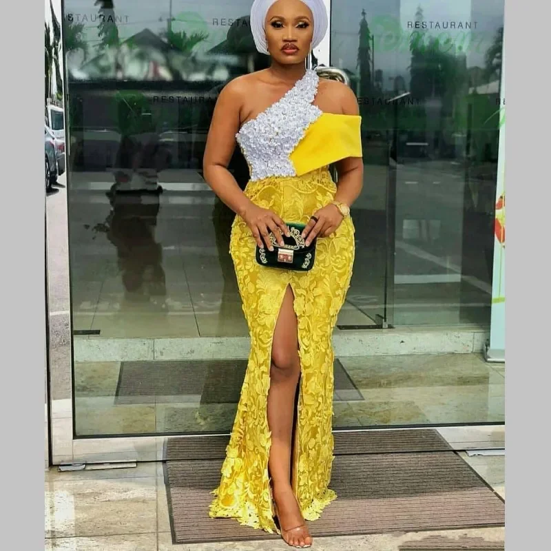 Aso Ebi Arabic Mermaid Evening Dresses One Shoulder Beaded Appliques Front Split Prom Dresses Formal Women Party Vestidos Cheap Aso Ebi Arabic Mermaid Evening Dresses One Shoulder Beaded Appliques Front Split Prom Dresses Formal Women Party Vestidos Cheap