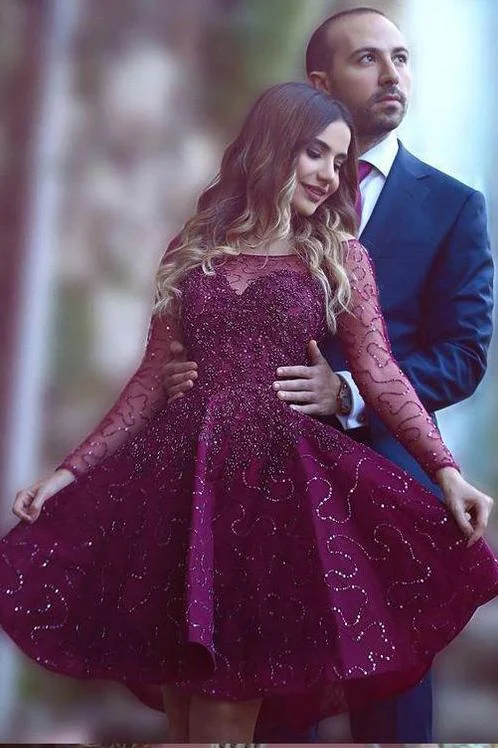 Long Sleeves Sparkly Prom Dresses,Short Purple Homecoming Dress,Sweet 16 Dress DM472 Long Sleeves Sparkly Prom Dresses,Short Purple Homecoming Dress,Sweet 16 Dress DM472